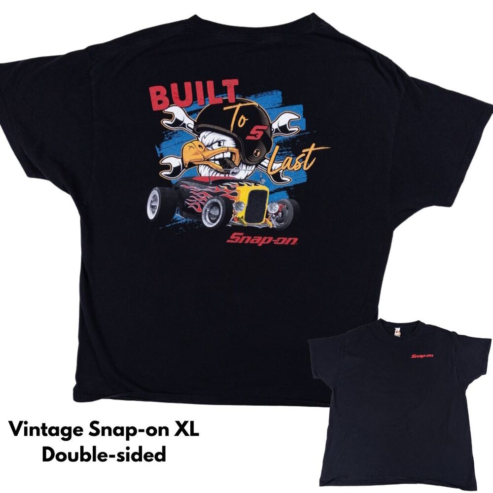 Vintage Y2K Snap-On Tools T-Shirt XL Black Built to Last Hot Rod Racing Eagle